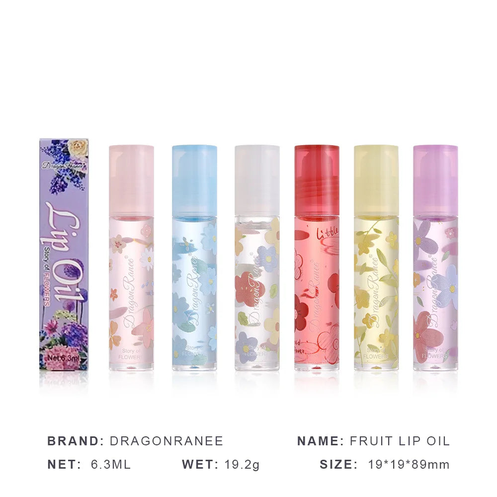 Dragon Ranee 6 Colors  Flower Transparent Clear Lip Oil Moisturizing Hydrating Beads Lip Oil Lip Care