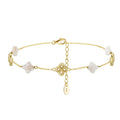 RINNTIN GMA03 Fashion 925 Sterling Silver Anklet 14K Gold Plated Natural Shell Pearl Four-Leaf Clover Charm Anklet for Women
