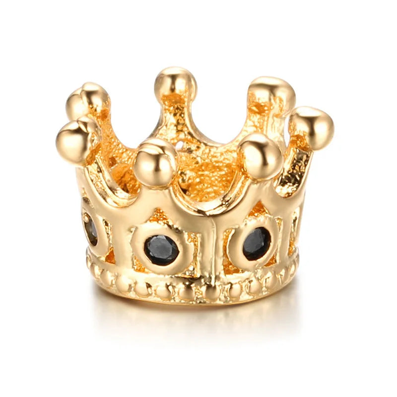 Jewelry Findings Gold Silver Rose Zircon Micro Pave CZ Spacer Charms Crown Beads Fit for Bracelet Making