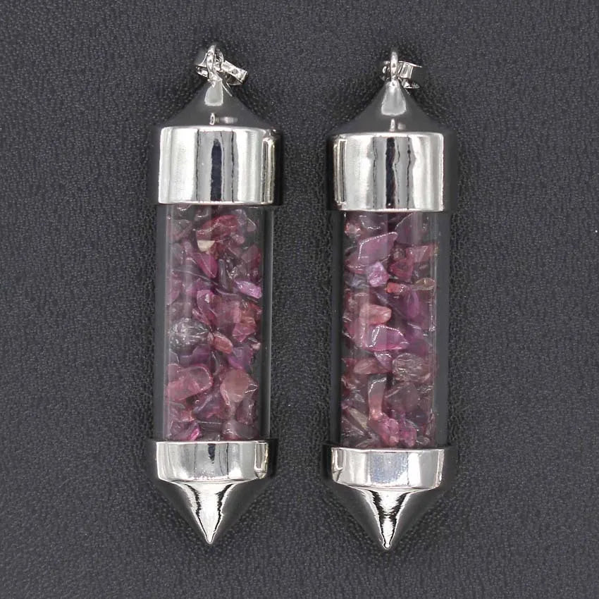 Hongzhuo Accessories Natural Garnet Gravel Bullet-shaped Wishing Bottle Spirit Pendulum Drifting Bottle Pendant Jewelry