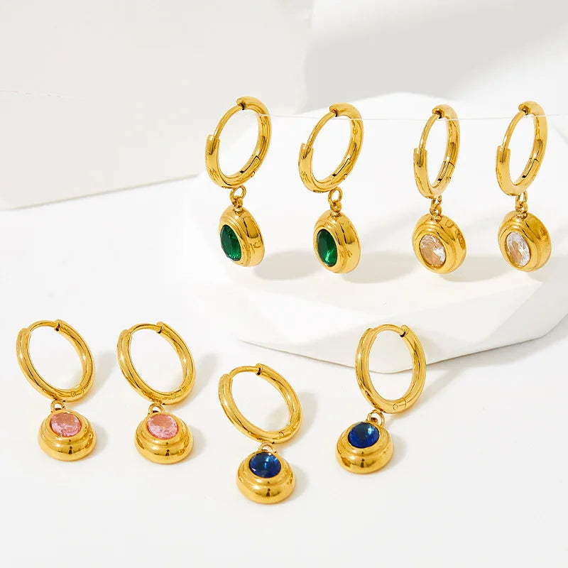 New Simple 18K Gold Plated Stainless Steel Cz Earrings Cubic Zirconia Oval Pendant Hoop Huggie Earrings 2022
