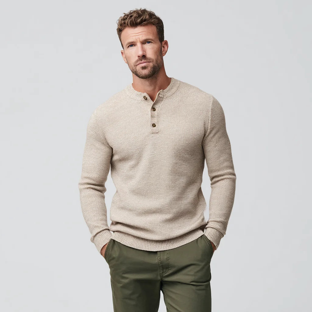 Lightweight Men's Linen-Blend Henley Sweater for Spring Textured Summer Knit