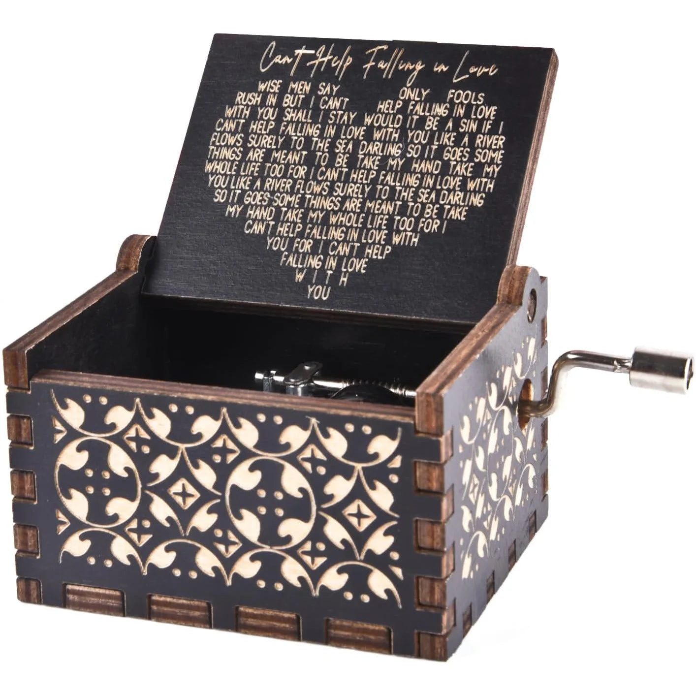 Wood Music Box - Handmade Antique Engraved Musical Jewelry Box Romantic Gift for Anniversary Wedding Valentine's Day