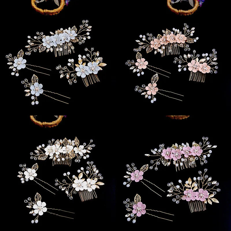 2024 Wedding Bride Hair Pins Style Gold Leaf Bride Headpiece Pearl Wedding Hair Styling Pins Flower Hair Accessories