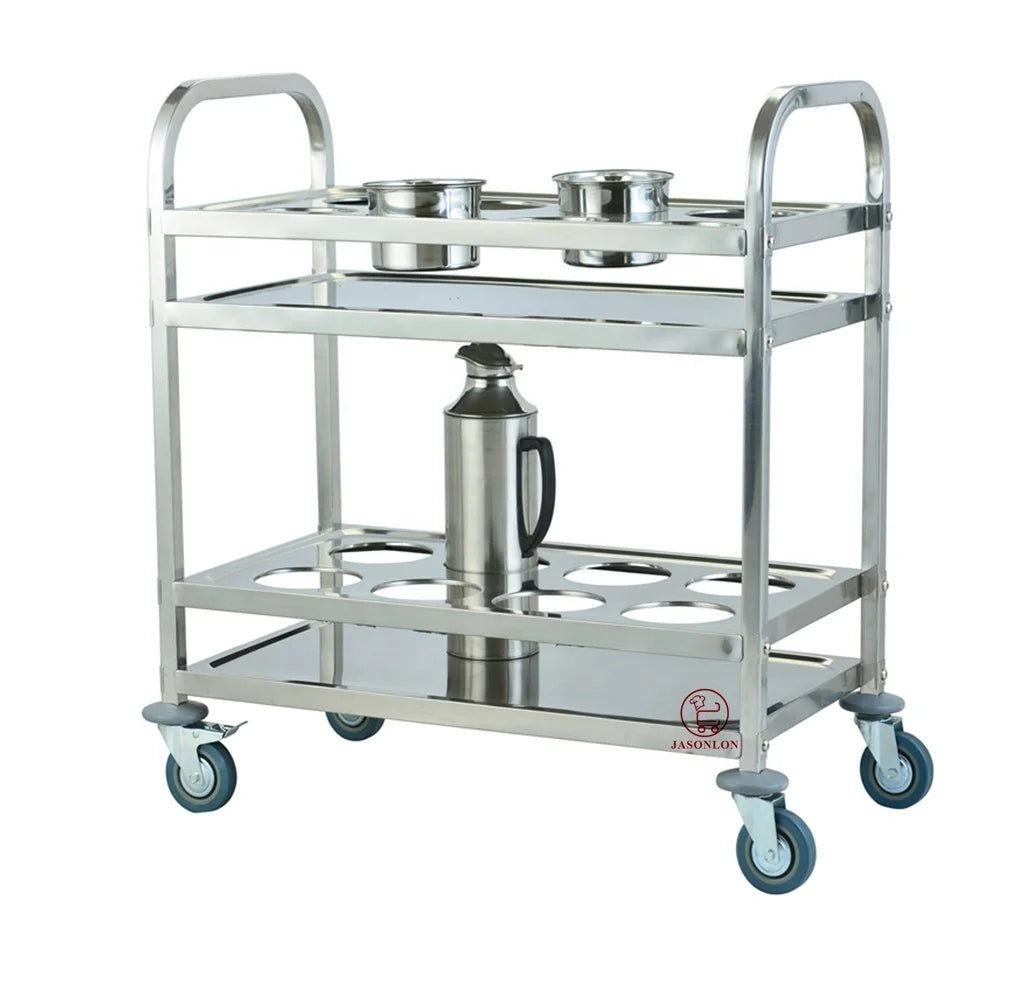 Commercial 2-Tier Stainless Steel Kettle Cart Multifunctional for Tea & Food Serving in Hotels & Restaurants