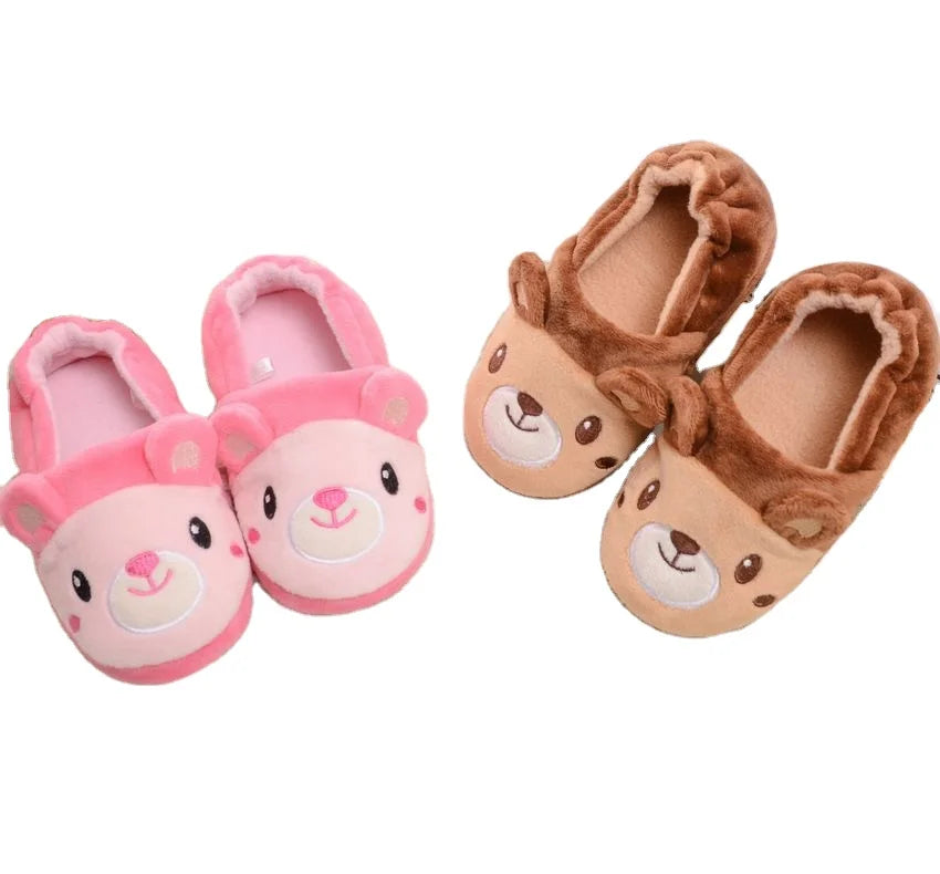 Children's indoor floor warm slippers winter bag heel plush bear cotton slippers