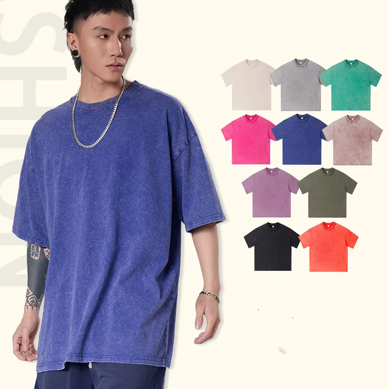 Dtg Print Streetwear Graphic Tees T Shirts Plus Size Men's Distress Acid Wash T-Shirt Custom Vintage Oversized Tshirt for Men