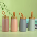 BORGE 280ml Wood Grain Double Wall Stainless Steel Flask Vacuum Insulated Water Drinking Bottle With Rope Lid