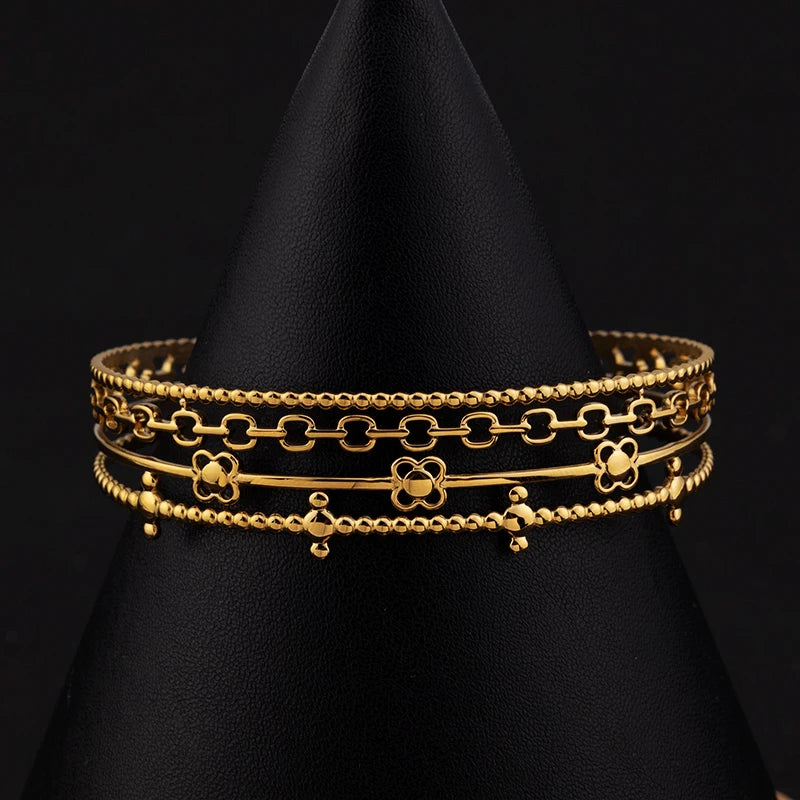Elegant Women Jewelry Stainless Steel 18K Gold Plated American Style Tribal Gold Bangles