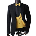 Fashion Black Men Suits Yellow Vest Design 3 Pieces Costume Homme Groom Wedding Terno Masculino Slim Fit Blazer Custom Made