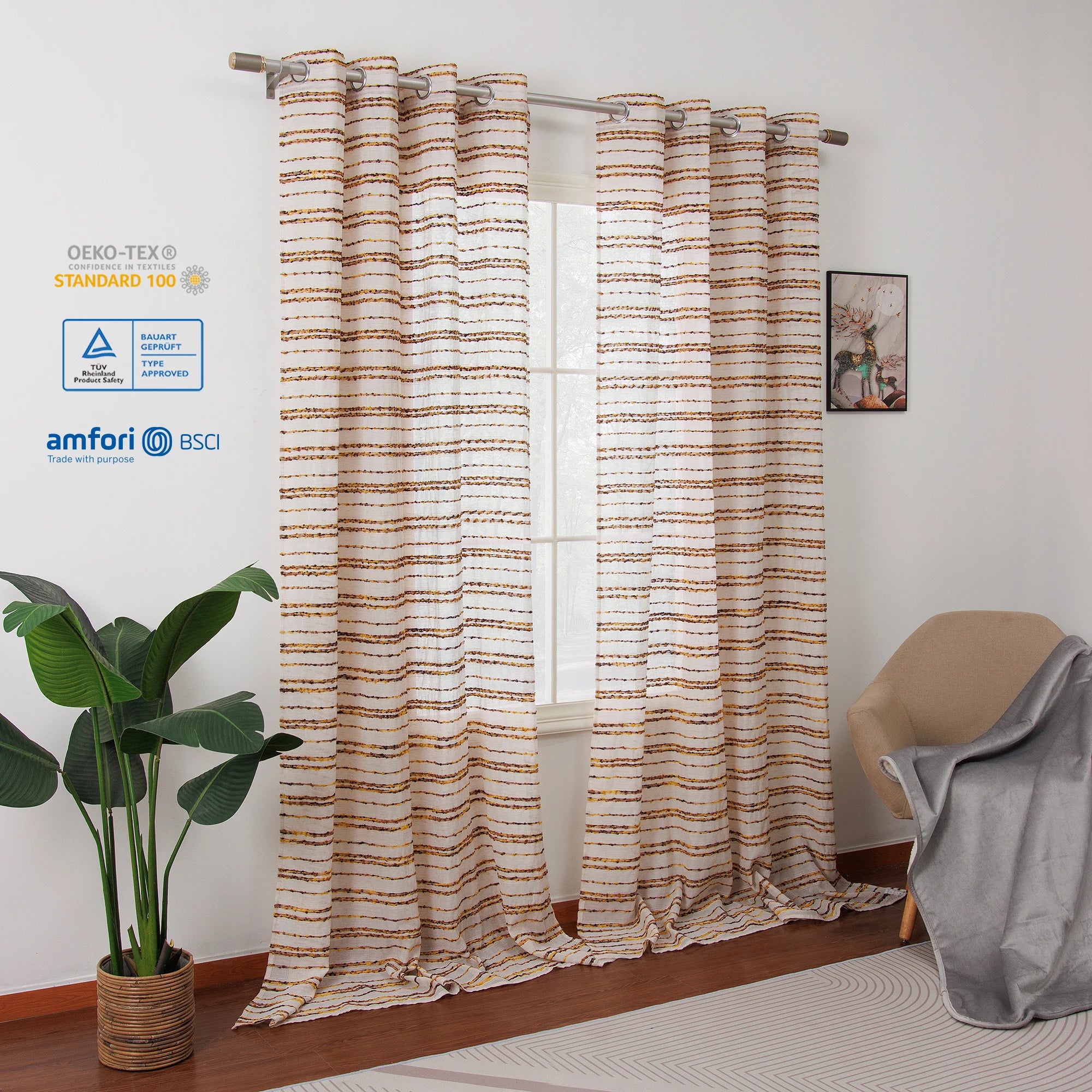 Wholesale New Design Colorful Striped Faux Linen Sheer Curtains Drapes Tulle for Home Living Room Window