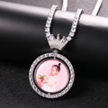 Hip Hop Memory Photo DIY Rotating Double Sided Crown Pendant Micro Inlaid Zircon Trendy Round Pendant