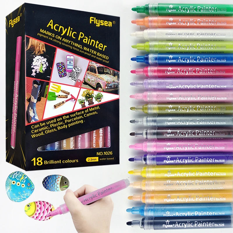 Original Rock Painting Kit for Kids Empty Artistro 18-Color Acrylic Marker with Medium Tip Permanent Ink for Cleaning 3mm