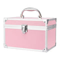 Professional Beauty Cosmetic Case with Open Closure Aluminum Makeup Train Organizer Box with Thread Pattern Makeup Storage