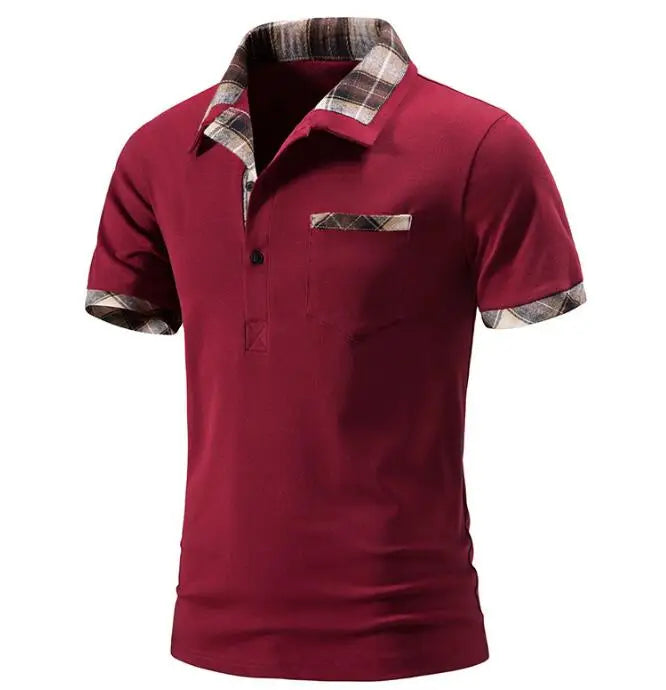 Summer New Men's Short Sleeved Basic Style Polo Shirt Men's Checkered Color Block T-shirt European Size Tops