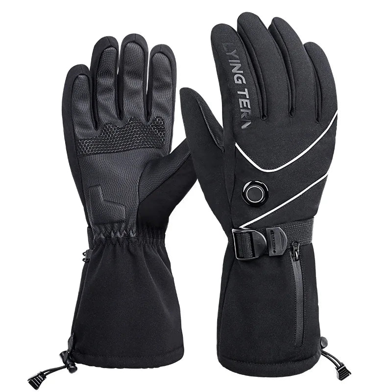 Winter Riding Fever Motorcycle Ski Gloves Electric Heating and Thicken Warming Gloves with Charging Features