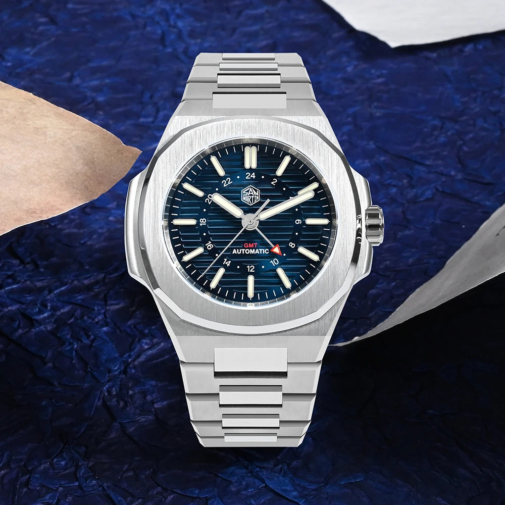 Free Fedex Shipment San martin 10atm GMT Classic Vintage 316L Stainless Steel Automatic Mechanical Diver Watch for Sale