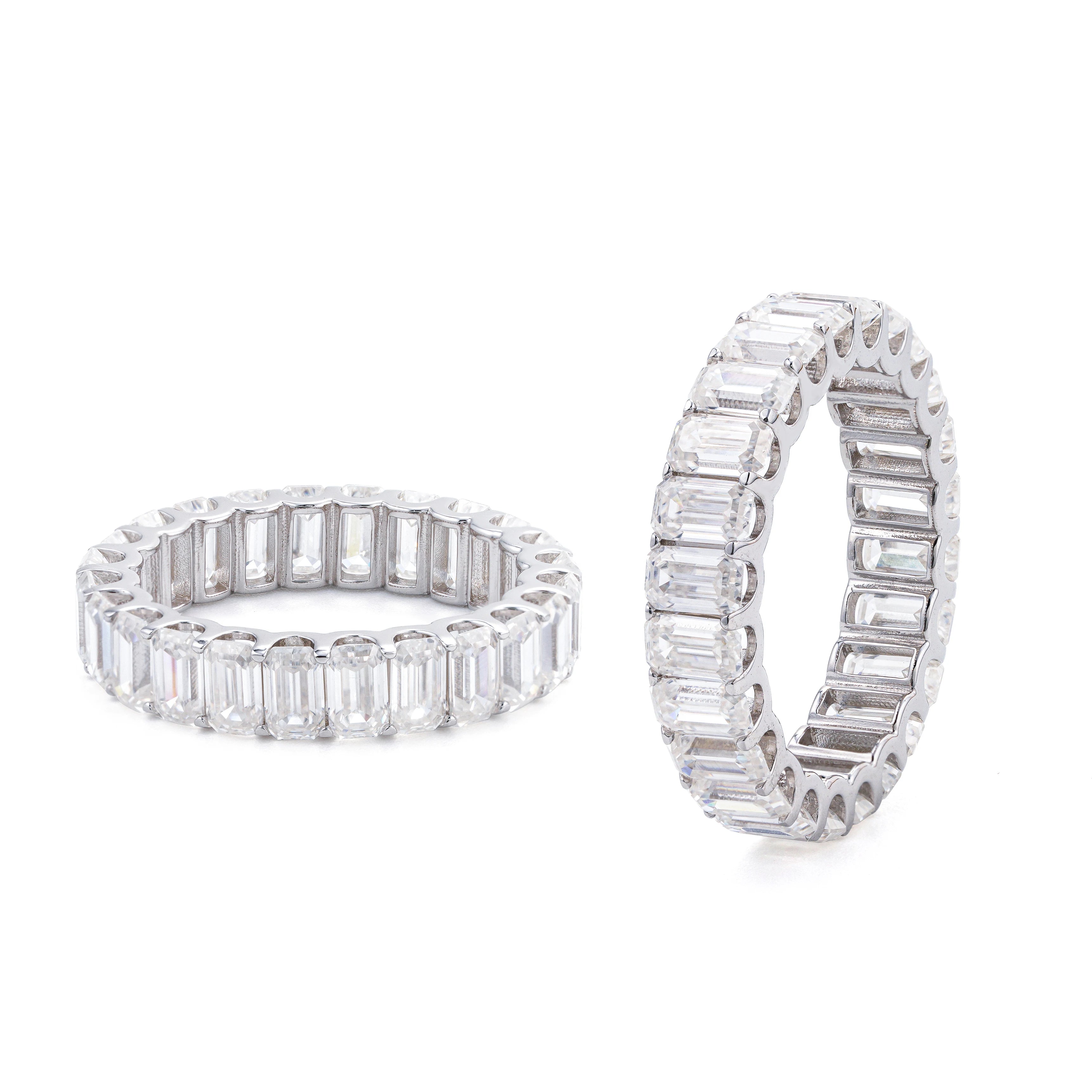 Wholesale Price 925 Sterling Silver Men's Engagement Ring Trendy Emerald Cut Prong Set Moissanite Eternity Band Ring