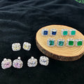 Rhodium Plated Statement Stud Earrings Women Sterling Silver Gem Earrings Fine Paraiba Stone Stud Earrings