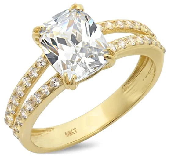 Fashion Latest Solid Real CZ White Gold Yellow Gold Rose Gold 14k Cushion Cut Moissanite Engagement Ring Women Rhodium Plated