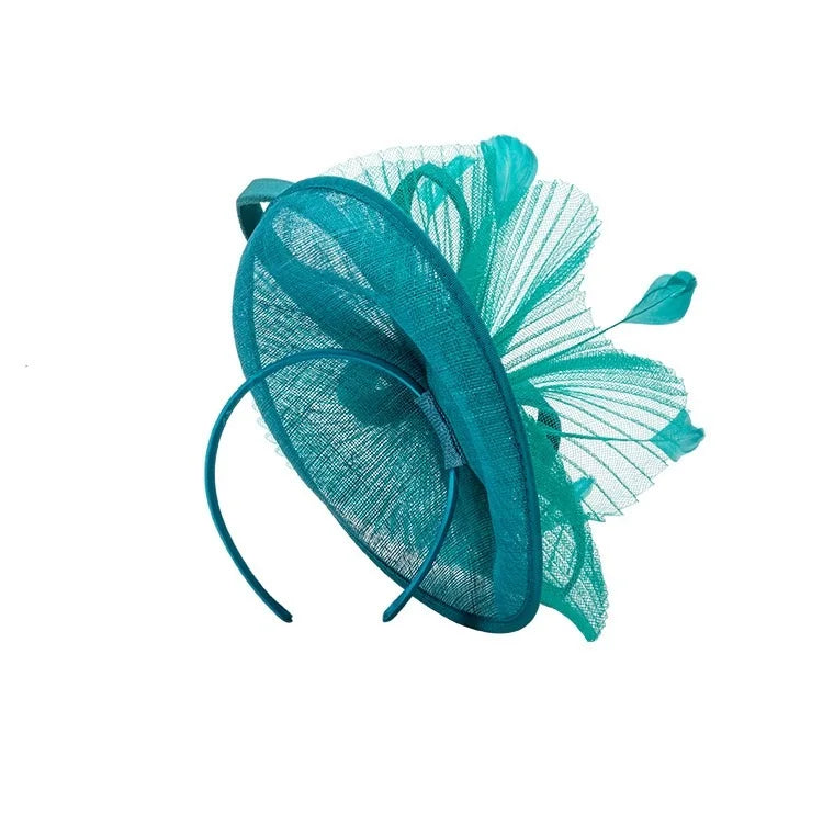 New Arrival Women Hemp Yarn Feather Wide Brim Fascinator Hats Wedding Church Derby Sinamay Clip Headpiece  Hairband  Ladies Hats
