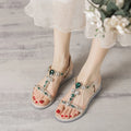 2023 New Summer Rhinestone Beach Roman Flat Ins Women's Shoes Sandals