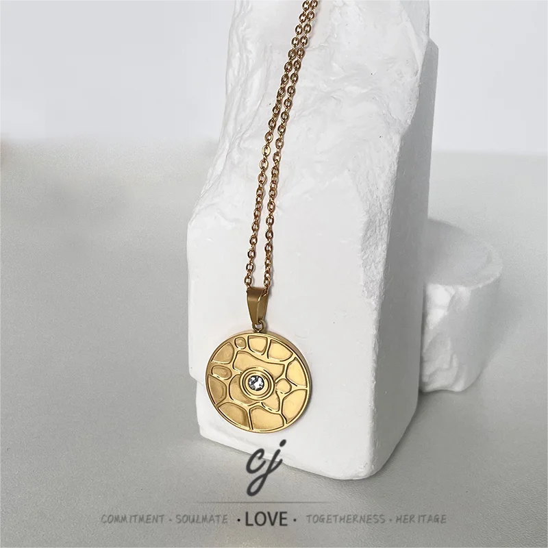 Carline Geometric Tarot Card Zircon Pendant Necklace Stainless Steel Link Chain 18K Gold Plated Trendy Unisex Engagement