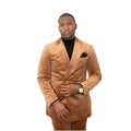 Brown Velvet Men Suit 2 Pieces Double Breasted Peaked Lapel Blazer Pants Formal Wedding Groom Work Dress