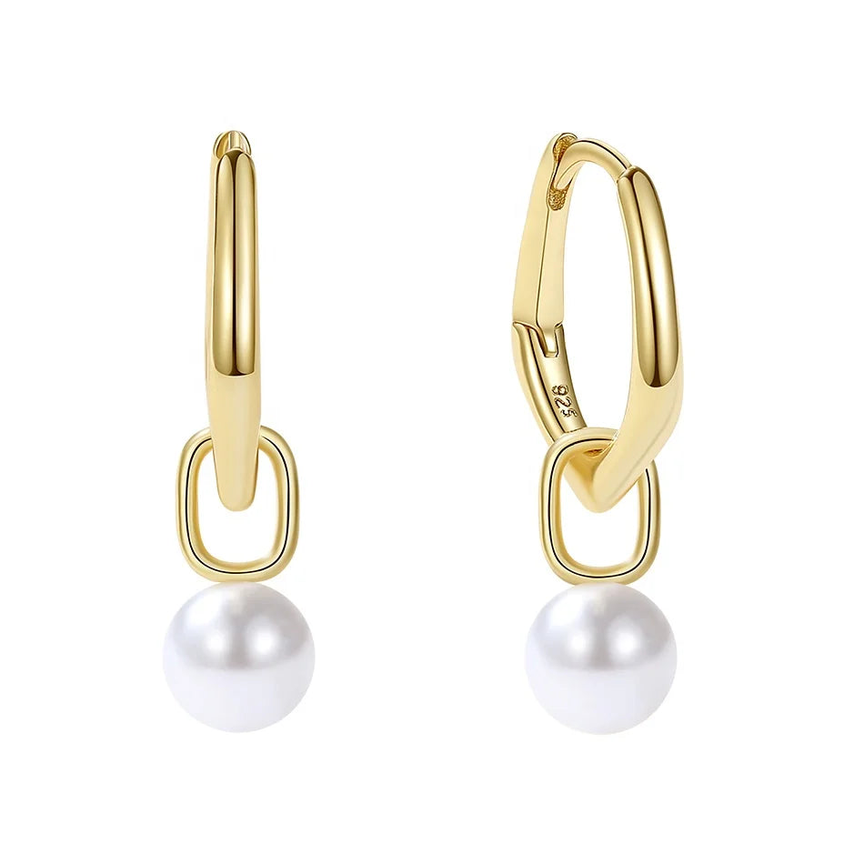 Nagosa Factory Wholesale 925 Sterling Silver Women Jewelry 18kt God Vermeil Freshwater Pearl Hoops Earrings
