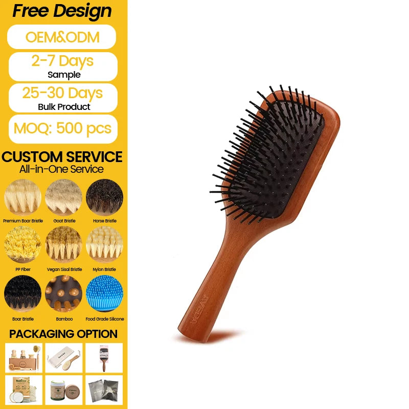 Cheap Wholesale Customized Logo Bamboo Scalp Massage Airbag Comb Wide Tooth for Salon Environmental Protection Relaxing Blood MegaBDM