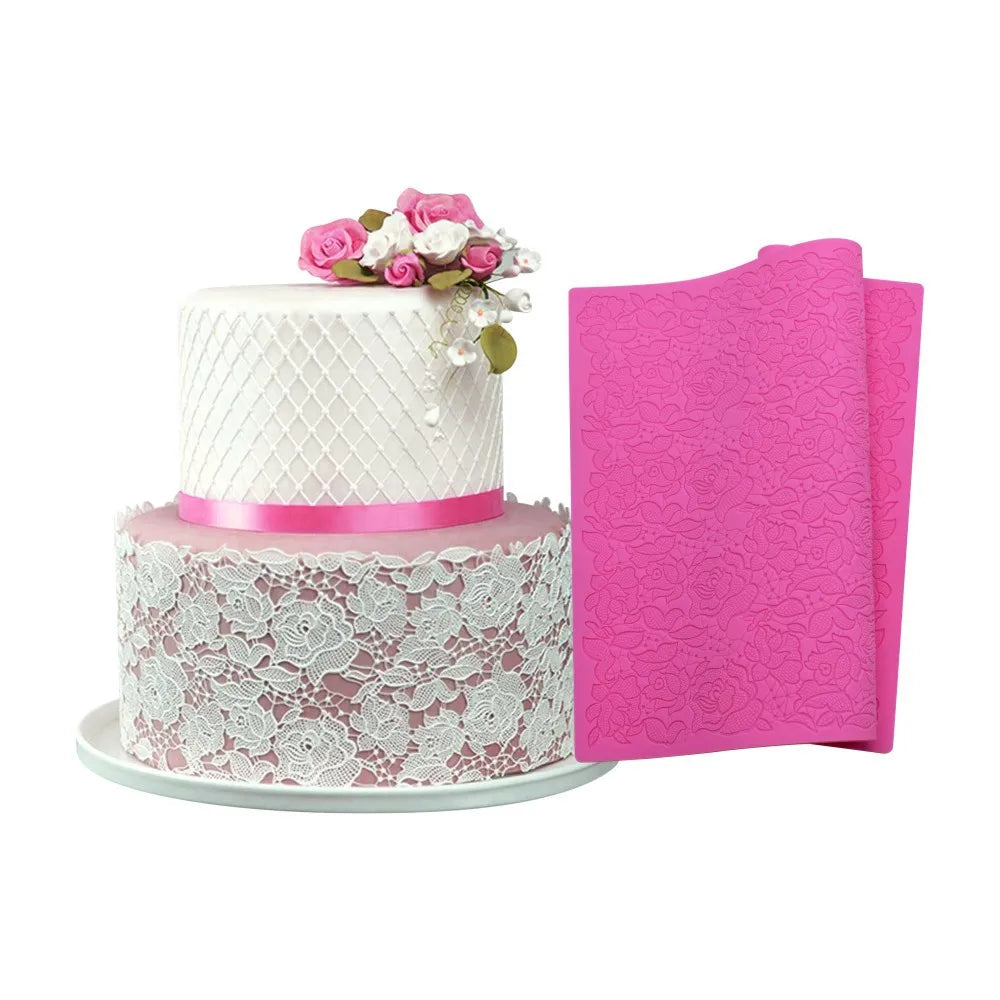 Fondant Decorating Mold  DIY Silicone Imprint Mat Gum Paste Rose Flower Press Mold Cake Embosser Silicone Lace Mat