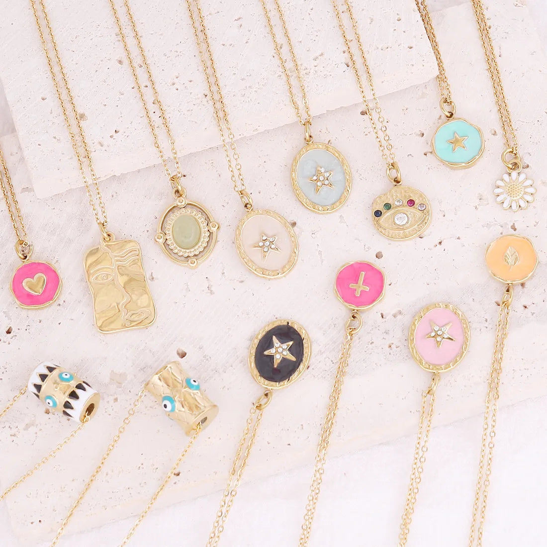 Personality Stainless Steel Gold Cross Necklace Enamel Devil Eye Pendant Link Jewelry for Women