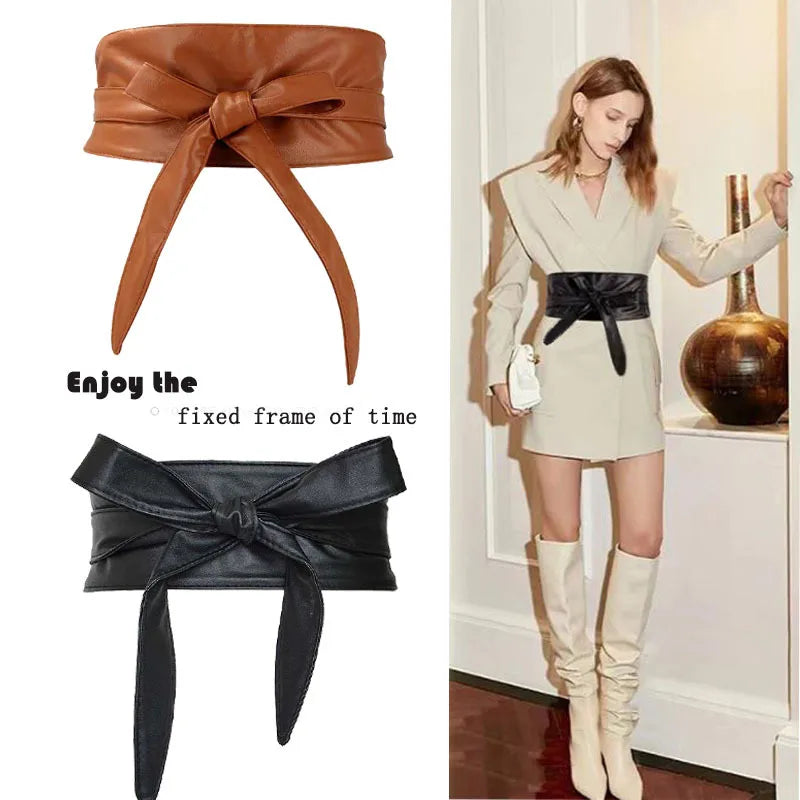 Simple and Versatile Designer Belts Women Stretch Lace Splicing Faux Leather High Waistband Waist Strap Waist