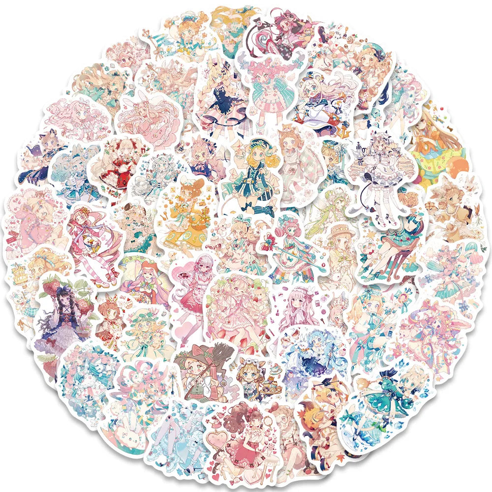 60Pcs Kawaii Anime Cute Beautiful Girl Decorative Stickers for Laptop Phone Waterproof Japanese Dress up Sticker