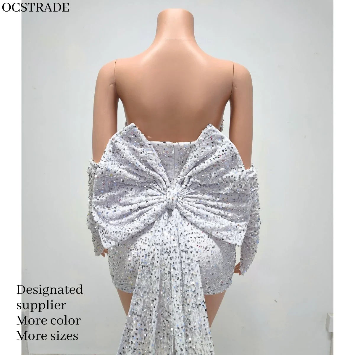 Ocstrade Latest 21St Bow Short Mini Birthday Dresses for Ladies Shiny Women Sequin White Party Short Evening Dresses Elegant