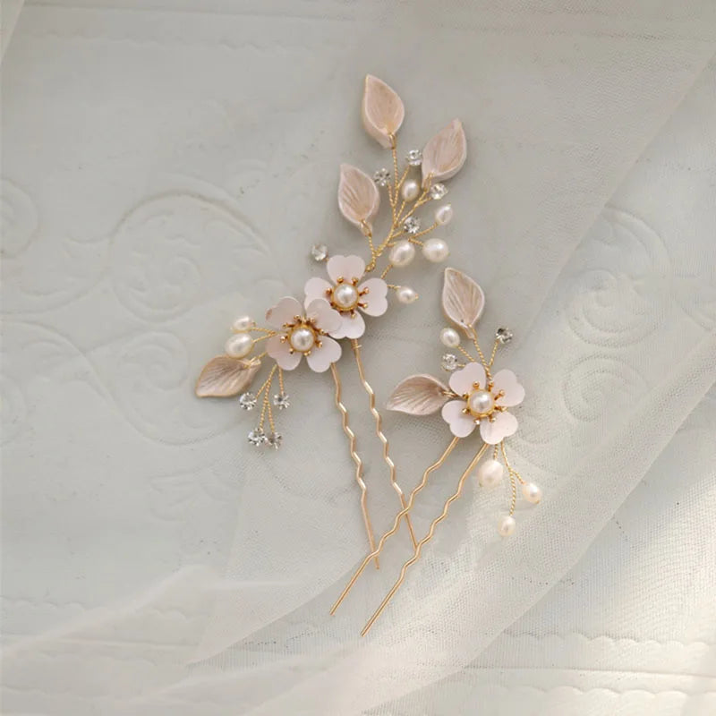 SLBRIDAL Handmade Alloy Flower Freshwater Pearls Bridal Hair Pin Wedding Hair Sticker Women Bridesmaids Jewelry Hair Accessories