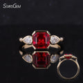 Hot Sale Low Price Moissanite Jewelry Asscher Cut Lab Grown Sapphire Ruby 3 Stones Engagement Ring