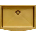 Brass-toned Apron Front Farmhouse Kitchen Sink-Matte Gold Stainless Steel Square One Hole Single Bowl