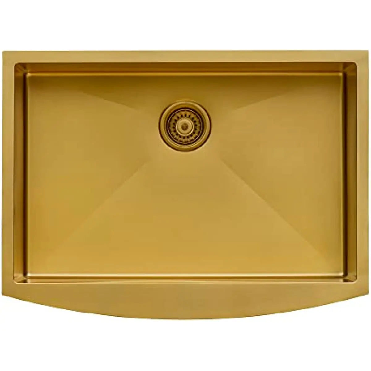 Brass-toned Apron Front Farmhouse Kitchen Sink-Matte Gold Stainless Steel Square One Hole Single Bowl