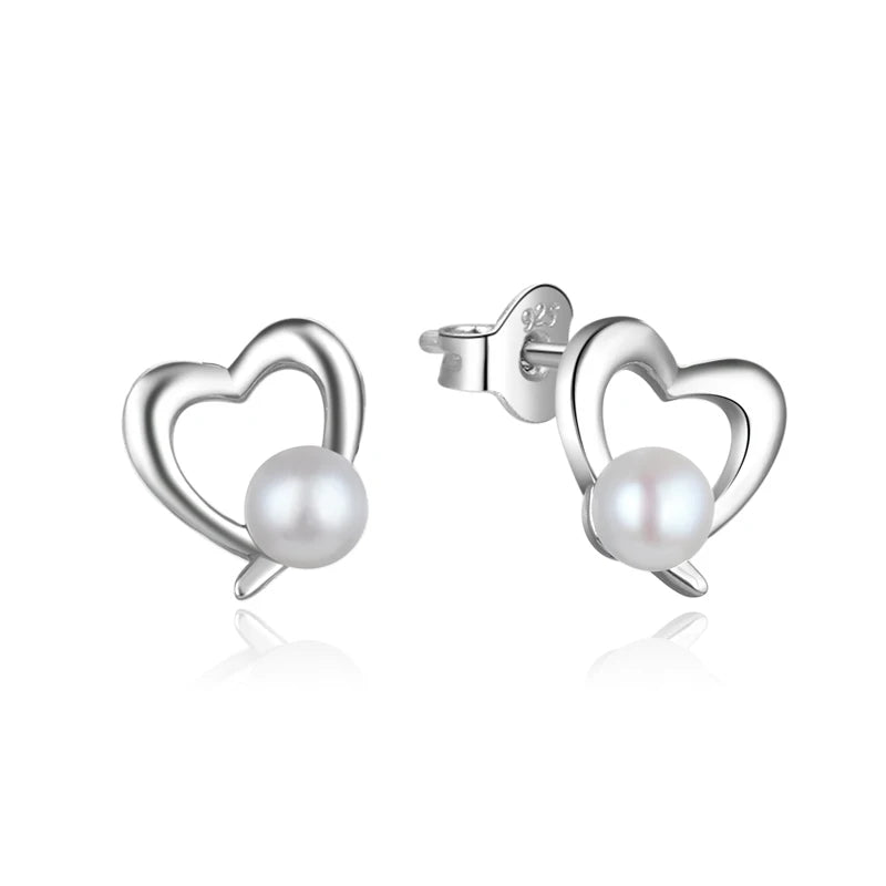 925 Rhodium Plated Sterling Silver Freshwater Cultured Stud Heart Shape Pearl Stud Earrings