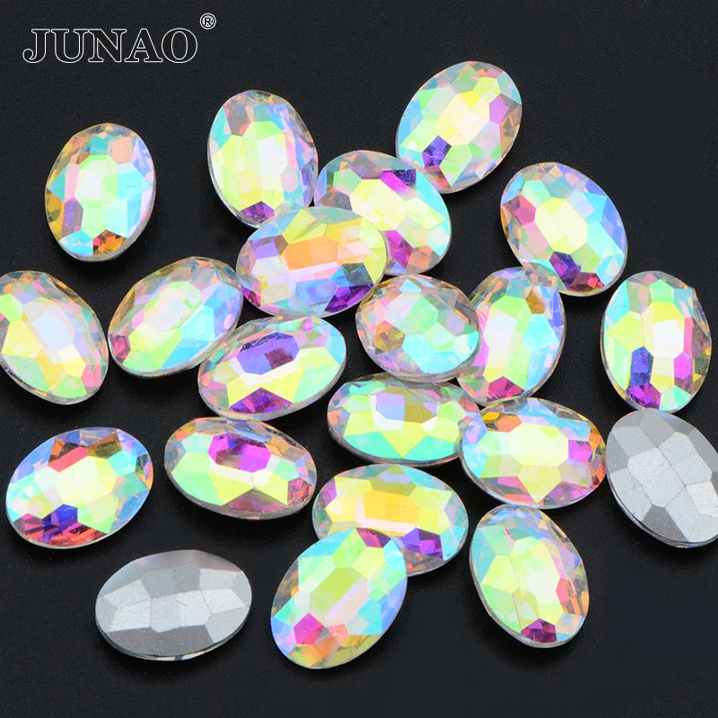 JUNAO 4*6mm 10*14mm 18*25mm Fancy Diamond Crystal AB Strass Oval Shape Glass Pointback Rhinestone for Wedding Dress