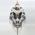 2026 New Arrival Bridal Butterfly Printed Triangle Shawl Embroidery Lace Scarf with Tassel for Summer