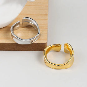Vintage Silver Gold Color Irregular Handmade Opening Adjustable Ring for Women