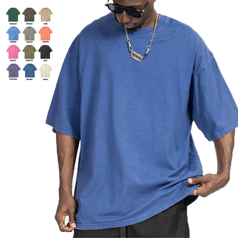 Hip Hop Acid Washed Vintage Cotton T-Shirt 100% Cotton Loose Fit Heavyweight Unisex Print Streetwear Light Features