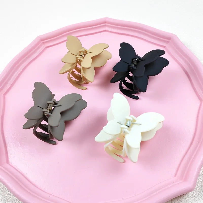 Matte Double Layer Butterfly Hair Claw Clip Plastic Shark Clips for Women 4 Colors Neutral Solid Hair Claws for Thin Hair Daily