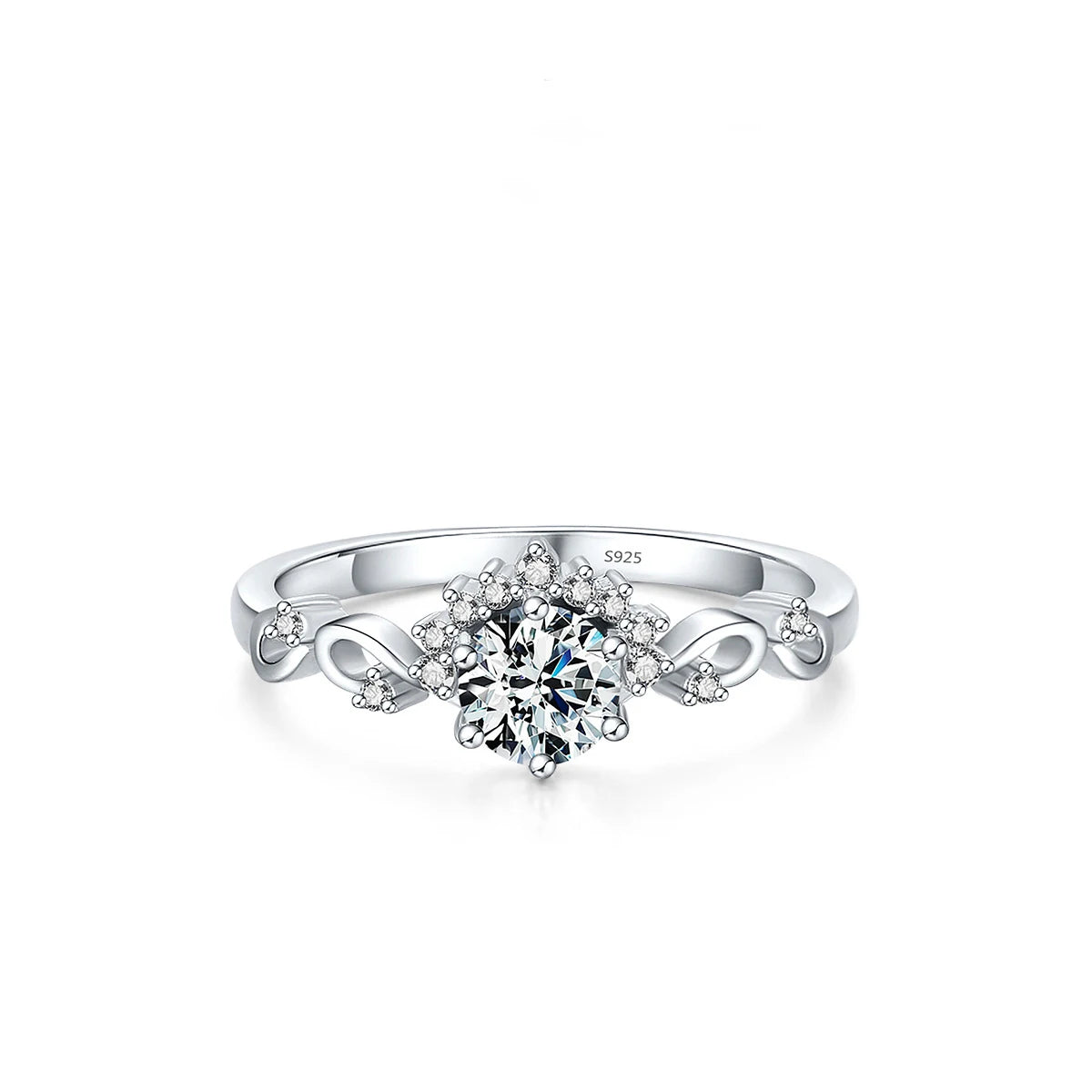 Fashion Elegant Exquisite Wedding Diamond Ring S925 Sterling Silver Rhodium Plated Cubic Zirconia Infinite love Crown Ring