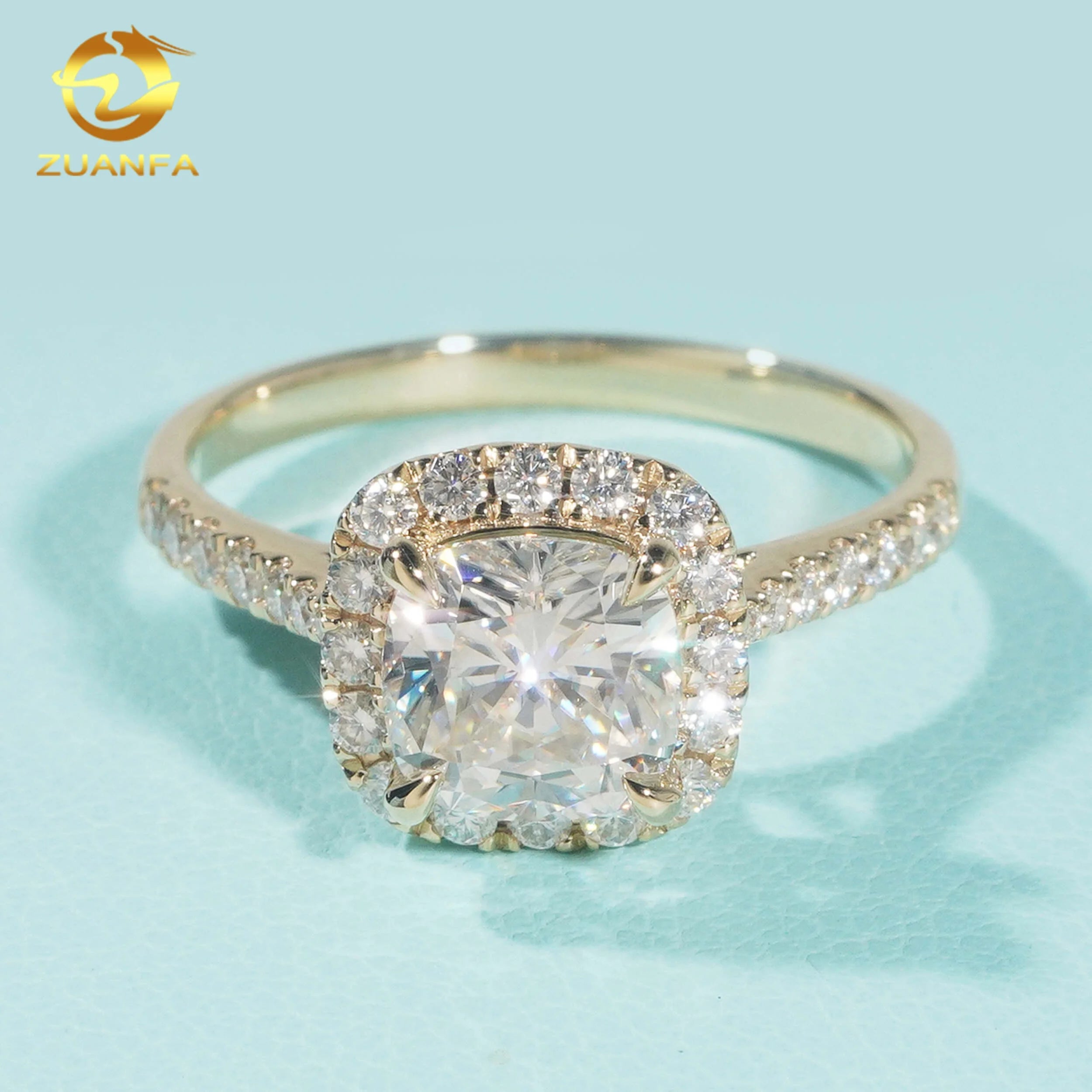 2Ct Stone 14k Yellow Gold Pass Diamond Tester Wedding Bridal Jewelry Gorgeous VVS1 Cushion Moissanite Diamond Engagement Ring