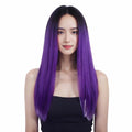 Ombre Colored Kinky Straight Synthetic Fiber Wigs with Middle Part - Heat Resistant Fibre Pre Plucked for Women's Party