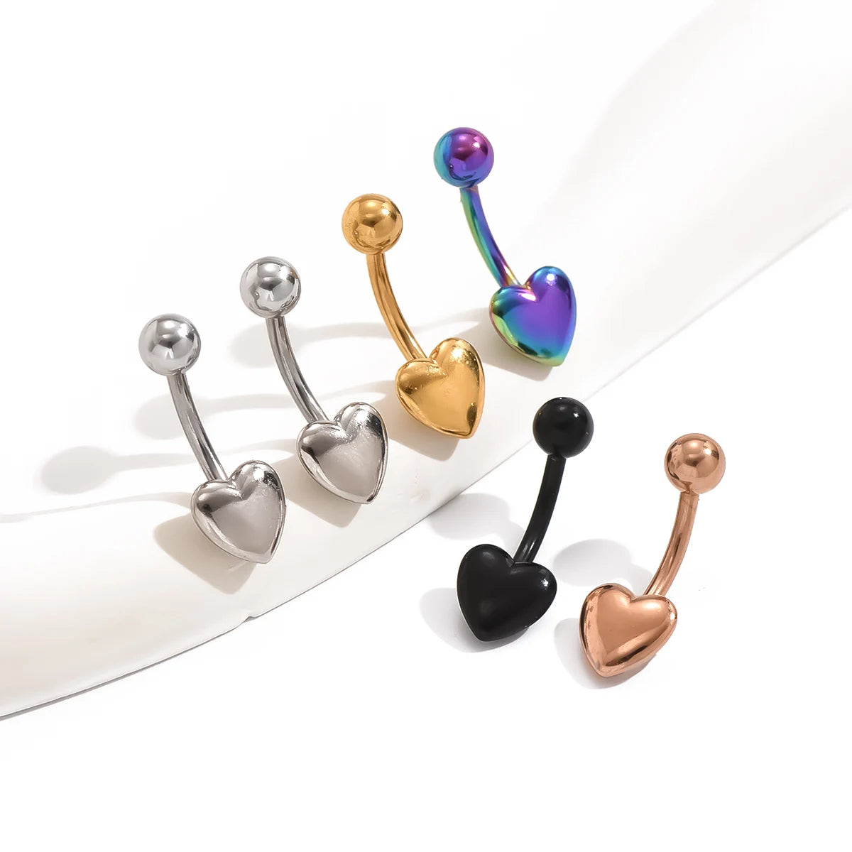 High Polished Gold Plated Trendy Engagement Children's Stainless Steel Heart External Thread Navel Belly Button Rings