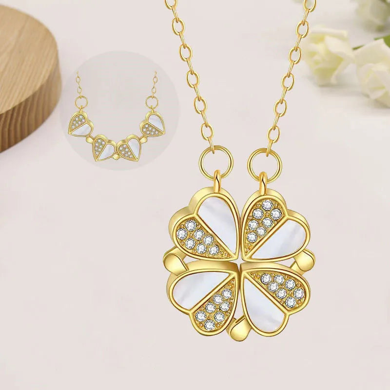 Factory Supply Trendy Four Leaf Clover Necklace Pendant Clover Necklace Magnetic Shinny Crystal Love Necklace for Woman